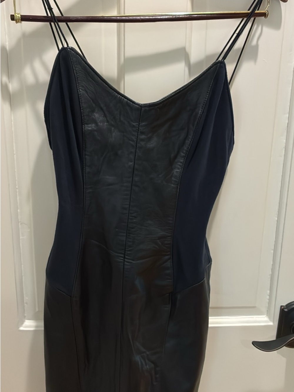 Black Faux Leather Midi Dress with Slim Straps